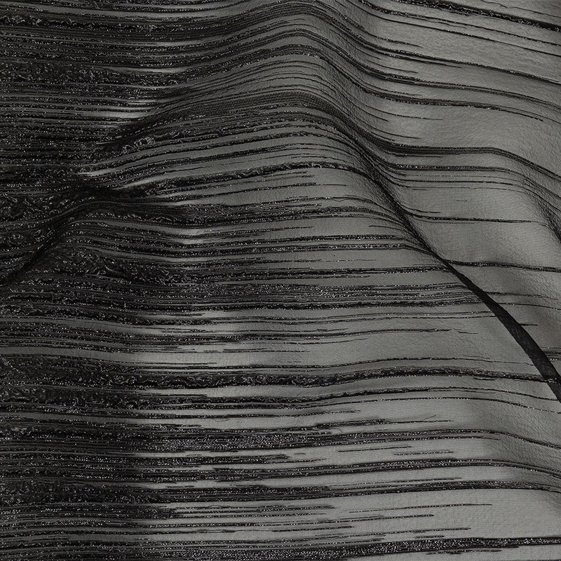 Metallic Black Lines Luxury Organza Brocade
