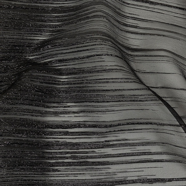 Metallic Black Lines Luxury Organza Brocade