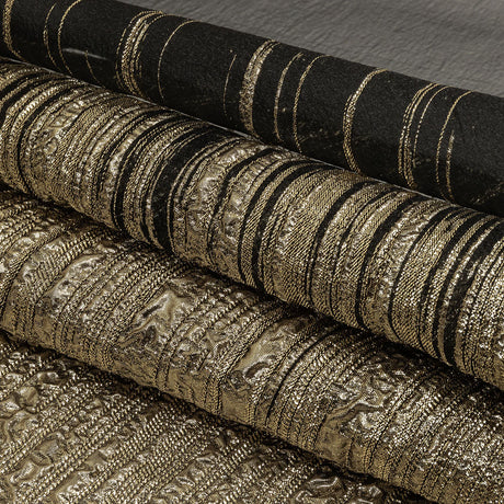Metallic Gold and Black Lines Luxury Organza Brocade