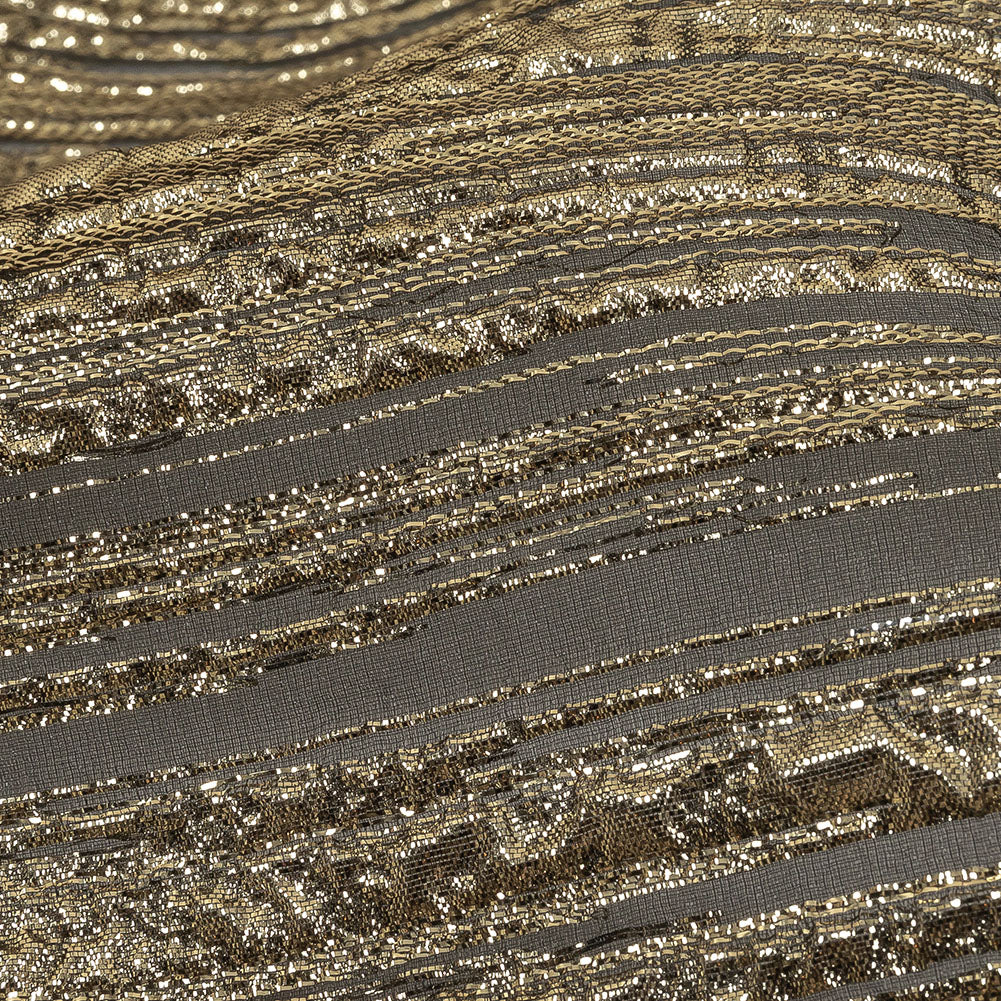 Metallic Gold and Black Lines Luxury Organza Brocade