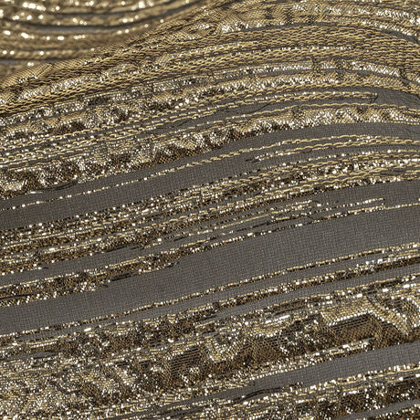 Metallic Gold and Black Lines Luxury Organza Brocade