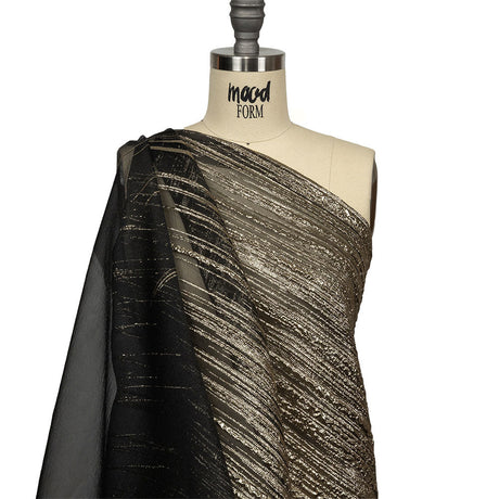 Metallic Gold and Black Lines Luxury Organza Brocade