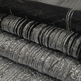 Metallic Silver and Black Lines Luxury Organza Brocade