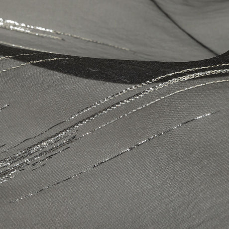 Metallic Silver and Black Lines Luxury Organza Brocade