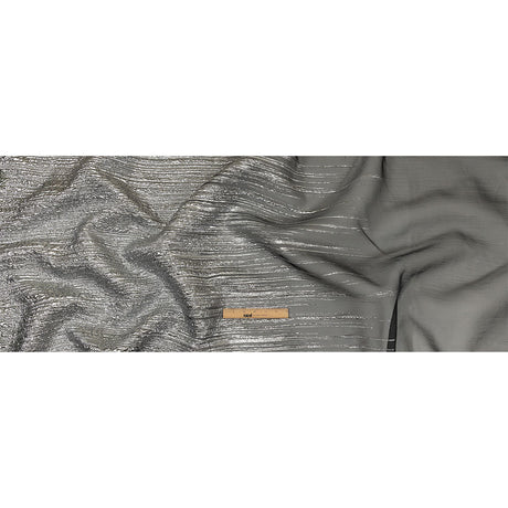Metallic Silver and Black Lines Luxury Organza Brocade