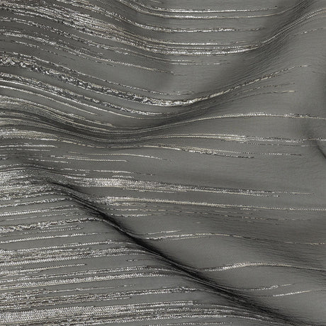 Metallic Silver and Black Lines Luxury Organza Brocade