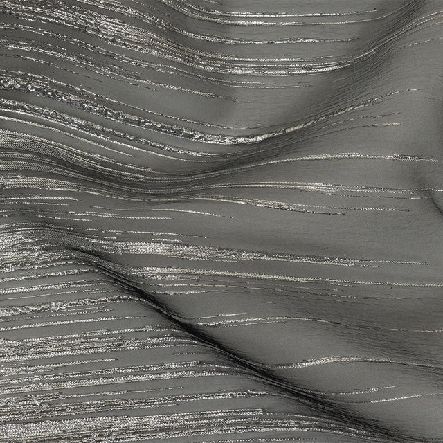 Metallic Silver and Black Lines Luxury Organza Brocade