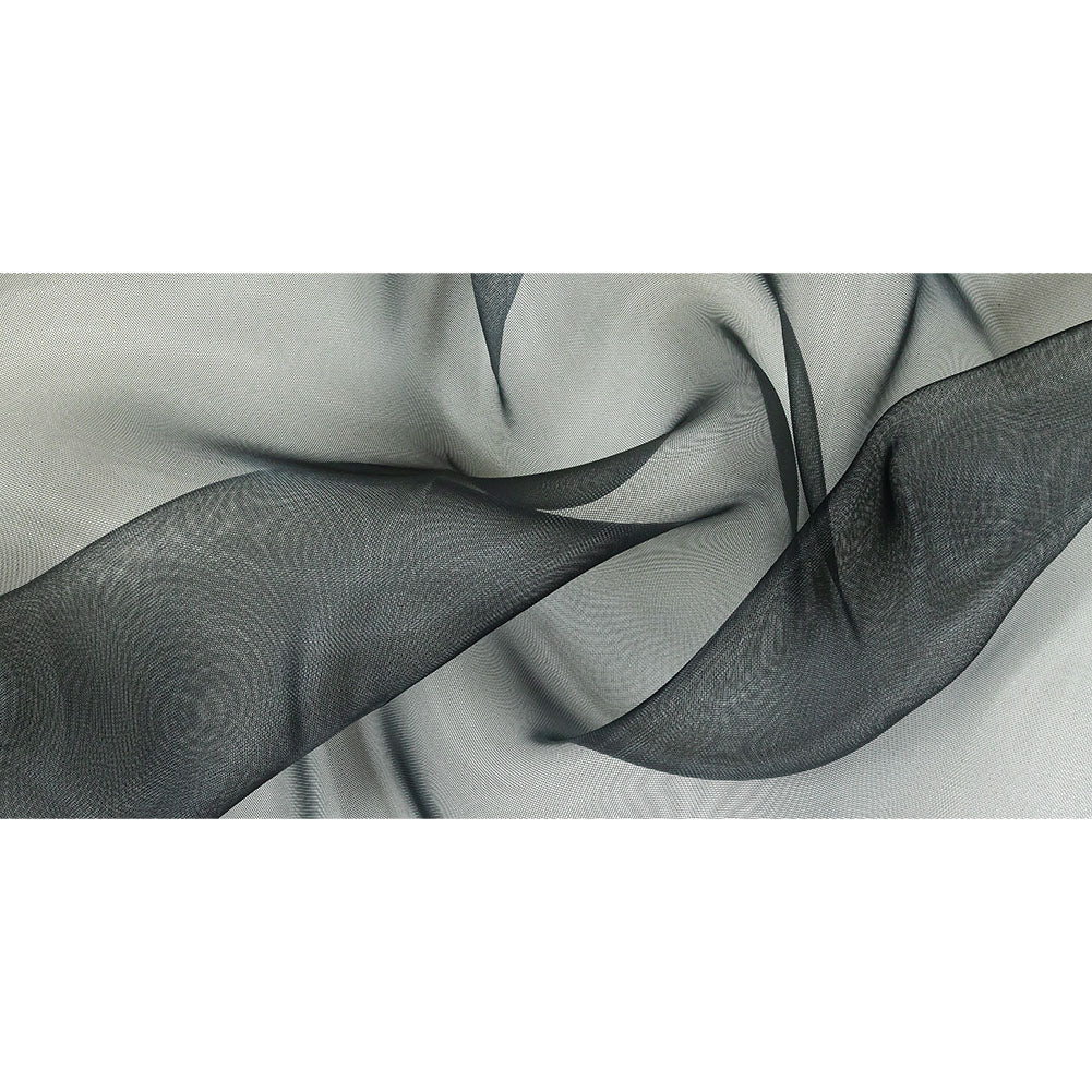 Stiff Mesh-Like Polyester Organza - Black - Iris Collection