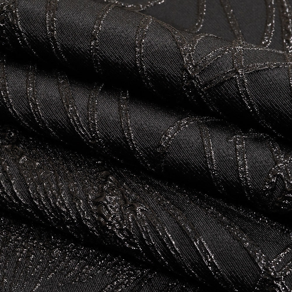 Metallic Black Feathers Luxury Brocade