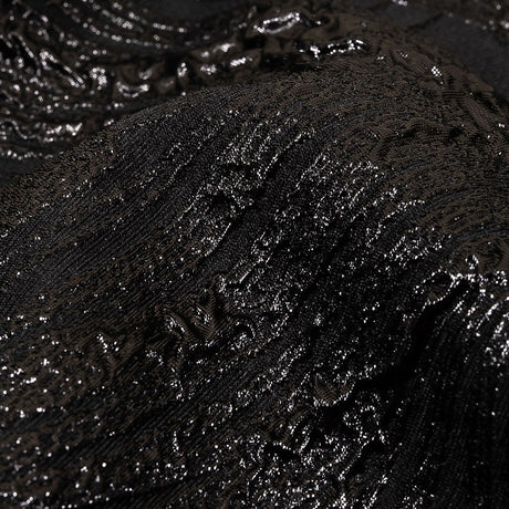Metallic Black Feathers Luxury Brocade