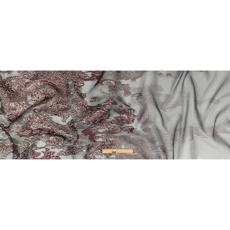 Metallic Silver and Plum Ornate Abstraction Luxury Burnout Organza Brocade