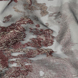 Metallic Silver and Plum Ornate Abstraction Luxury Burnout Organza Brocade