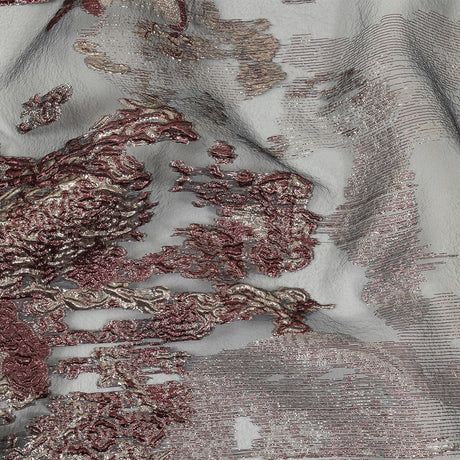 Metallic Silver and Plum Ornate Abstraction Luxury Burnout Organza Brocade