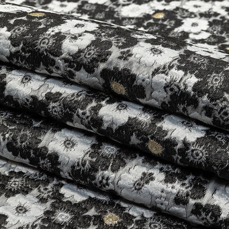 Black, Gray and Metallic Gold Floral Luxury Brocade