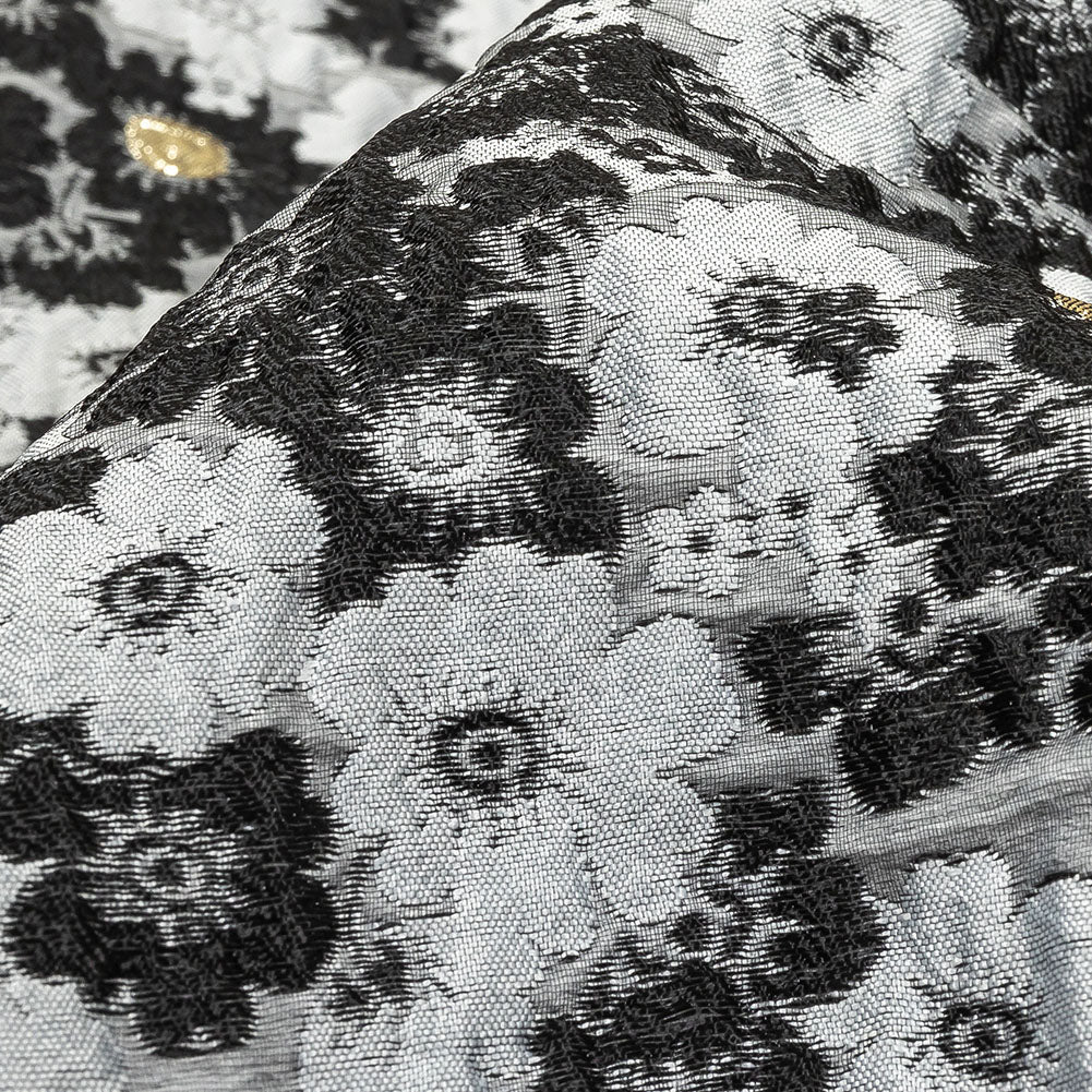 Black, Gray and Metallic Gold Floral Luxury Brocade