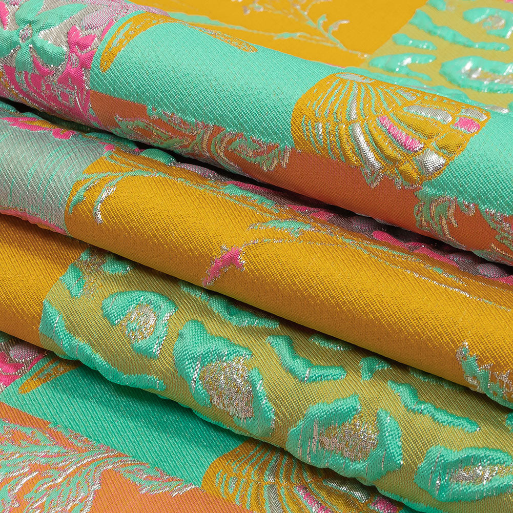 Aqua, Pink and Saffron Patchwork Metallic Luxury Brocade