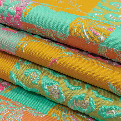 Aqua, Pink and Saffron Patchwork Metallic Luxury Brocade