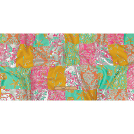 Aqua, Pink and Saffron Patchwork Metallic Luxury Brocade