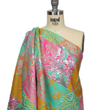 Aqua, Pink and Saffron Patchwork Metallic Luxury Brocade