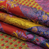 Metallic Red, Royal and Goldenrod Patchwork Diagonal Stripes Luxury Brocade