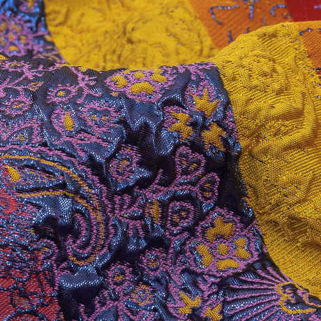 Metallic Red, Royal and Goldenrod Patchwork Diagonal Stripes Luxury Brocade