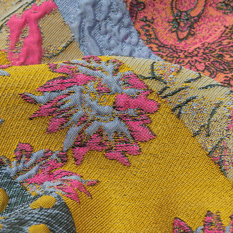 Metallic Pink, Yellow and Sky Patchwork Diagonal Stripes Luxury Brocade