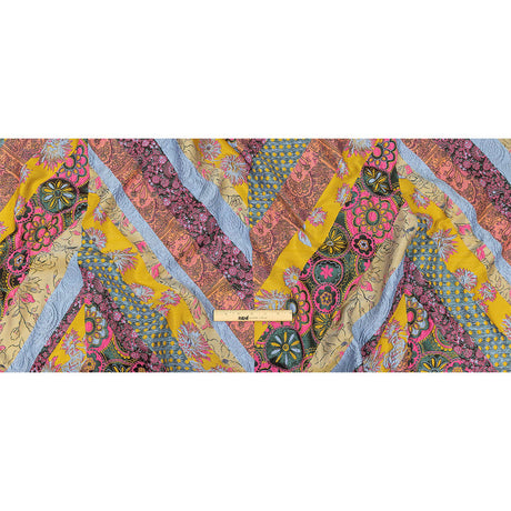 Metallic Pink, Yellow and Sky Patchwork Diagonal Stripes Luxury Brocade