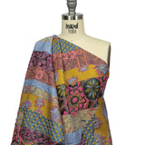 Metallic Pink, Yellow and Sky Patchwork Diagonal Stripes Luxury Brocade