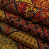 Red, Saffron and Metallic Navy Patchwork Squares Luxury Brocade