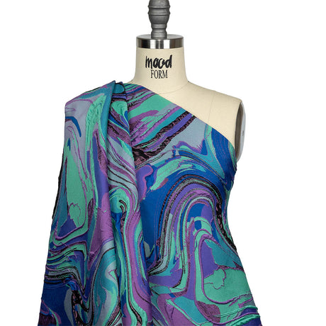 Lilac, Seafoam and Blue Marbled Metallic Luxury Brocade