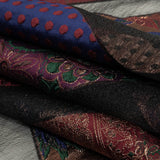Metallic Royal, Evergreen and Red Patchwork Chevrons Luxury Organza Brocade