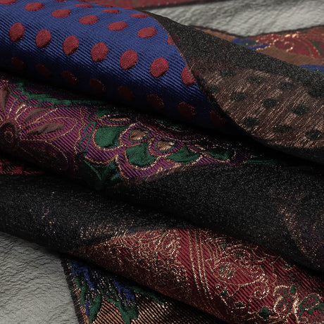 Metallic Royal, Evergreen and Red Patchwork Chevrons Luxury Organza Brocade