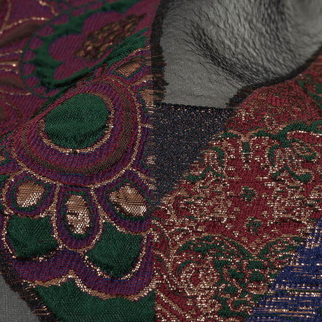 Metallic Royal, Evergreen and Red Patchwork Chevrons Luxury Organza Brocade