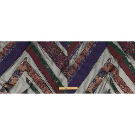 Metallic Royal, Evergreen and Red Patchwork Chevrons Luxury Organza Brocade