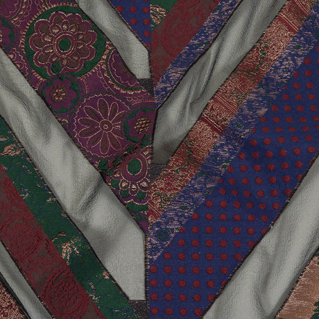 Metallic Royal, Evergreen and Red Patchwork Chevrons Luxury Organza Brocade