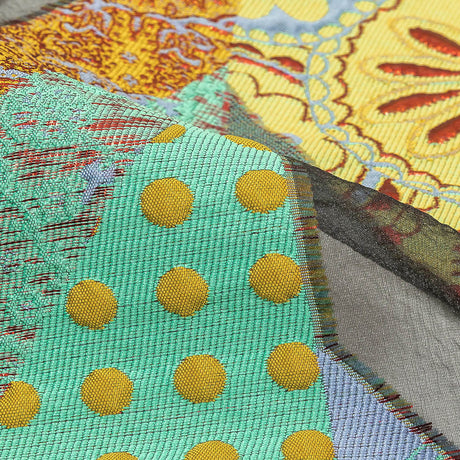 Metallic Seafoam, Mustard, and Ruby Patchwork Chevrons Luxury Organza Brocade