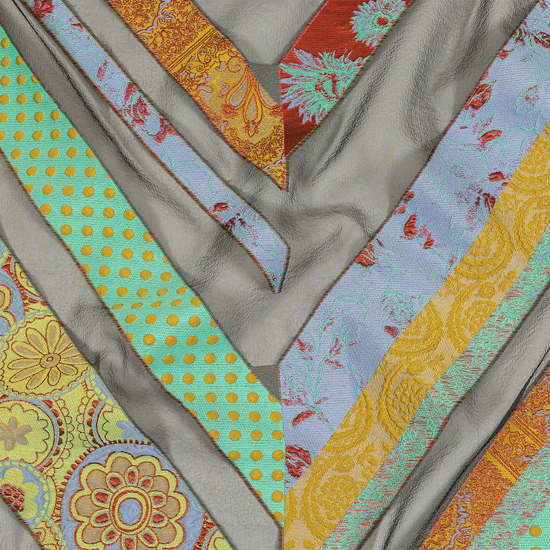 Metallic Seafoam, Mustard, and Ruby Patchwork Chevrons Luxury Organza Brocade