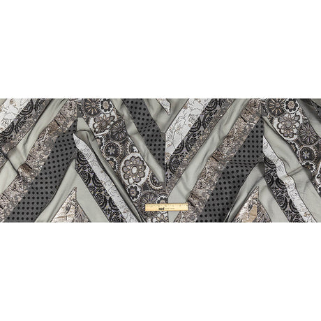 Metallic Silver, Black and Gray Patchwork Chevrons Luxury Organza Brocade