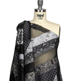 Metallic Silver, Black and Gray Patchwork Chevrons Luxury Organza Brocade