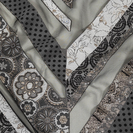 Metallic Silver, Black and Gray Patchwork Chevrons Luxury Organza Brocade