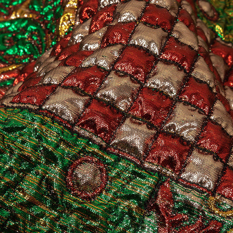 Metallic Red, Green and Yellow Gold Ornate Patchwork Luxury Brocade