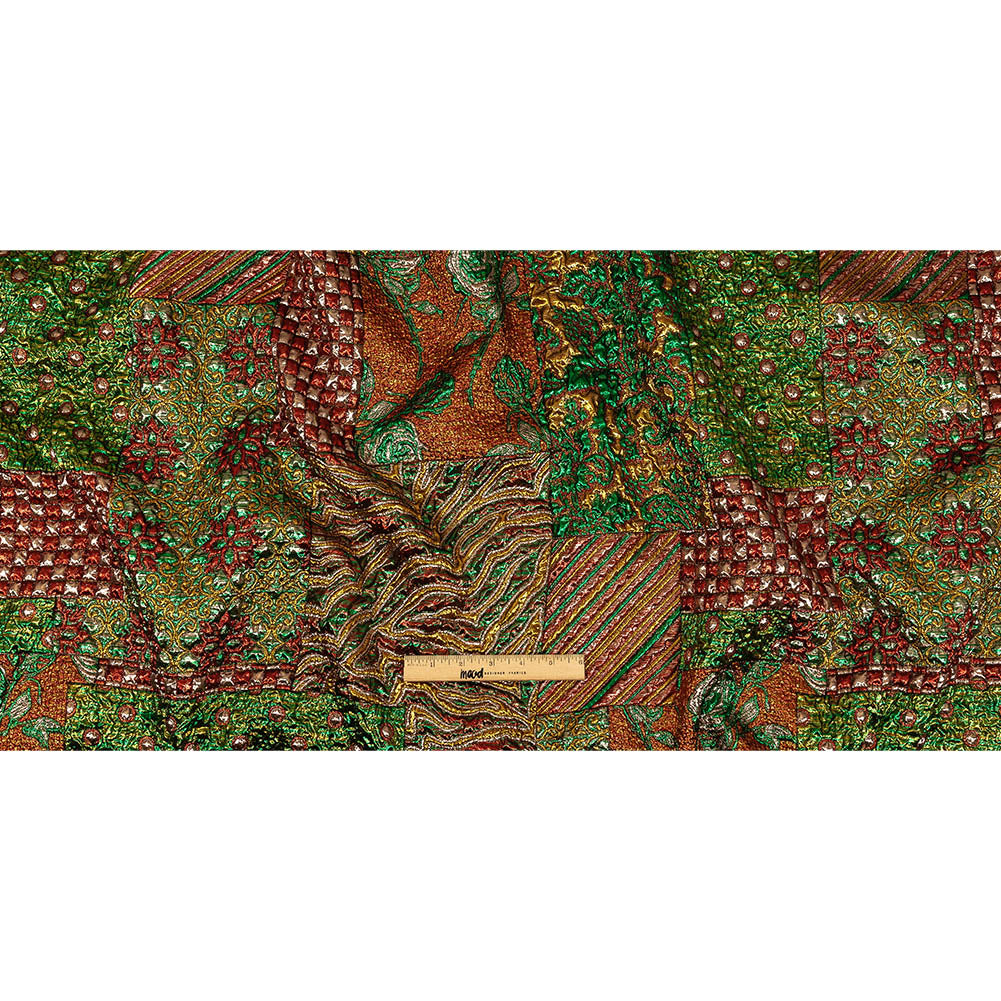 Metallic Red, Green and Yellow Gold Ornate Patchwork Luxury Brocade