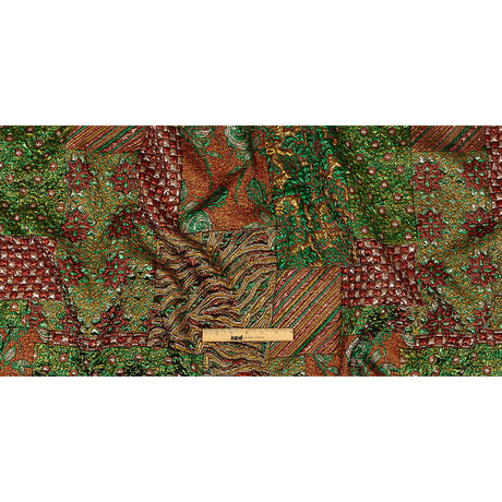 Metallic Red, Green and Yellow Gold Ornate Patchwork Luxury Brocade