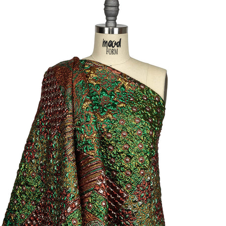 Metallic Red, Green and Yellow Gold Ornate Patchwork Luxury Brocade