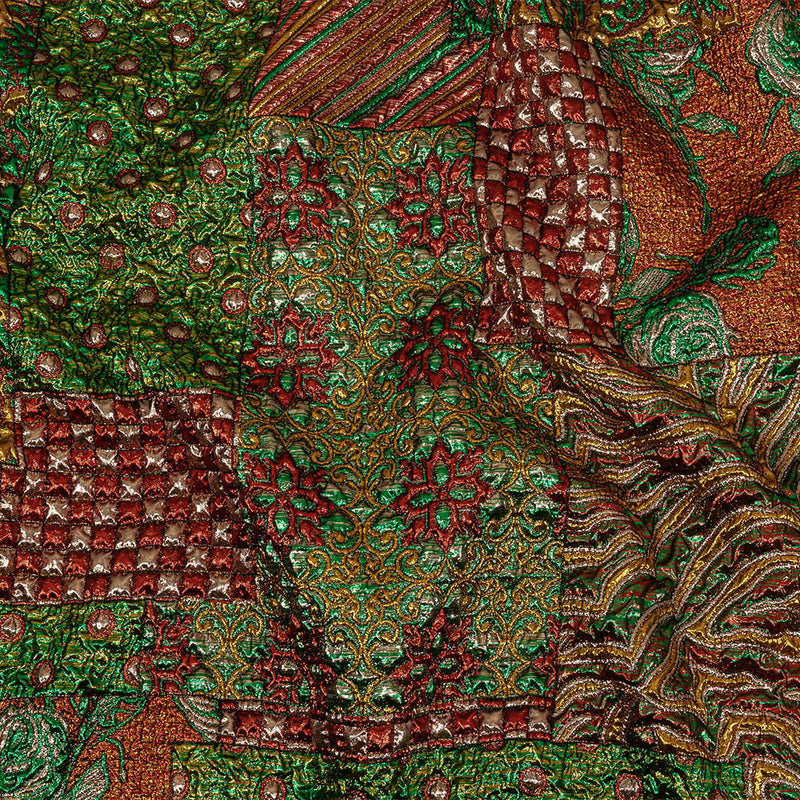 Metallic Red, Green and Yellow Gold Ornate Patchwork Luxury Brocade