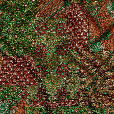 Metallic Red, Green and Yellow Gold Ornate Patchwork Luxury Brocade