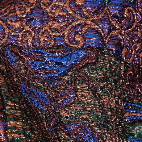 Metallic Rose Gold, Forest and Royal Blue Ornate Patchwork Luxury Brocade