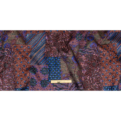 Metallic Rose Gold, Forest and Royal Blue Ornate Patchwork Luxury Brocade