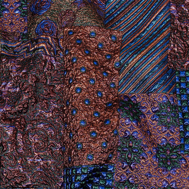 Metallic Rose Gold, Forest and Royal Blue Ornate Patchwork Luxury Brocade