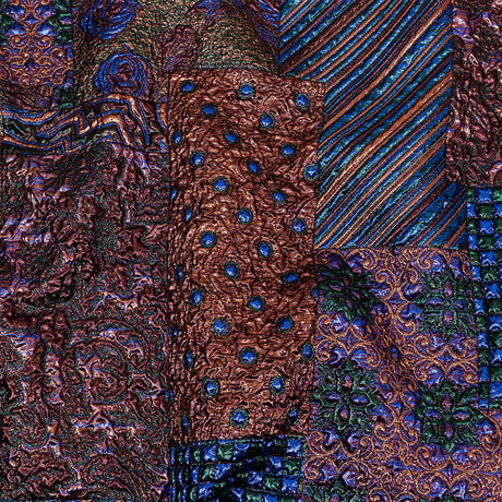 Metallic Rose Gold, Forest and Royal Blue Ornate Patchwork Luxury Brocade